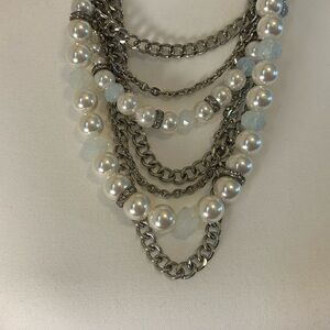 Source Unknown Silver and White Layered Necklace